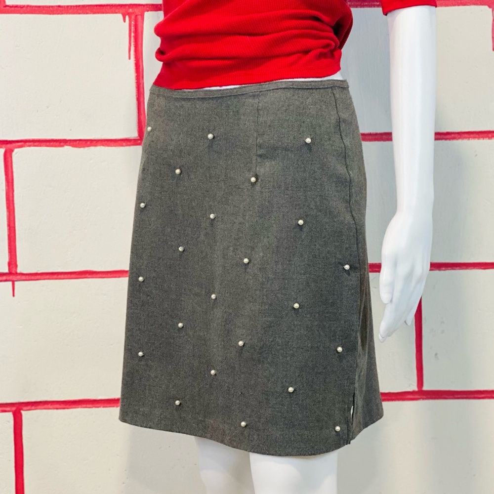 Grey Mini Skirt with Pearls